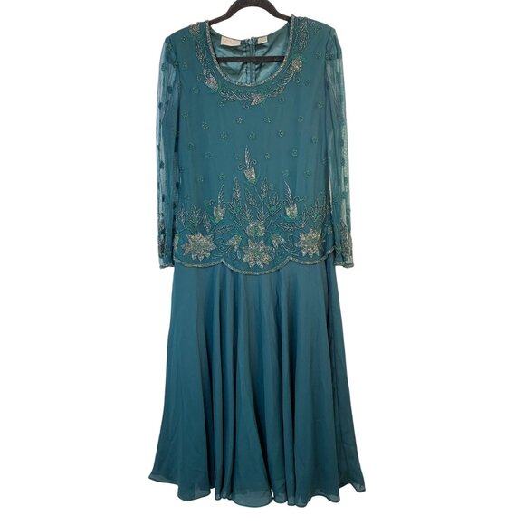 VTG Scala Bead Evening Gown Size 12 Green Mother Bride Formal Dress 9048 - Picture 4 of 13